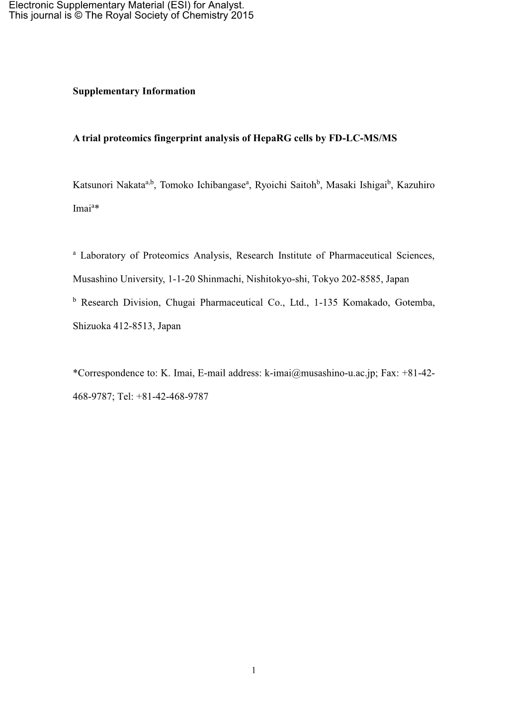 Supplementary Information a Trial Proteomics Fingerprint Analysis Of