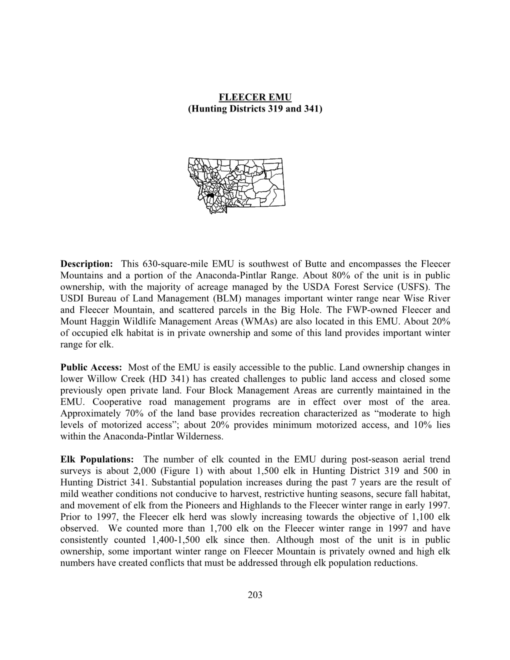 203 FLEECER EMU (Hunting Districts 319 and 341) Description