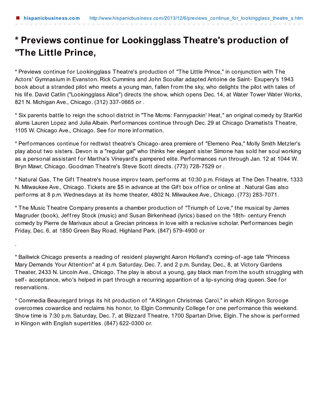 Previews Continue for Lookingglass Theatre's Production of "The Little Prince