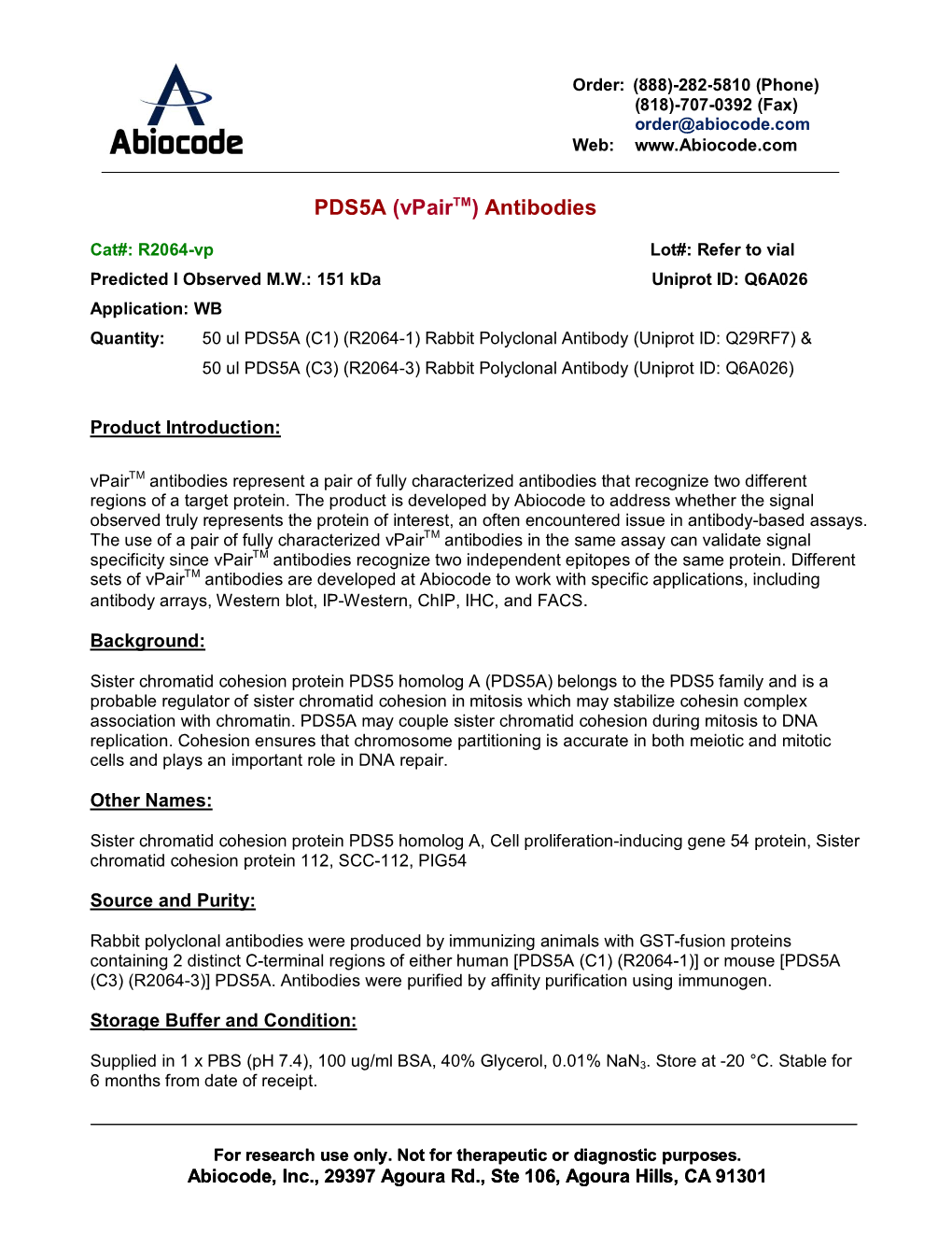 PDS5A (Vpairtm) Antibodies