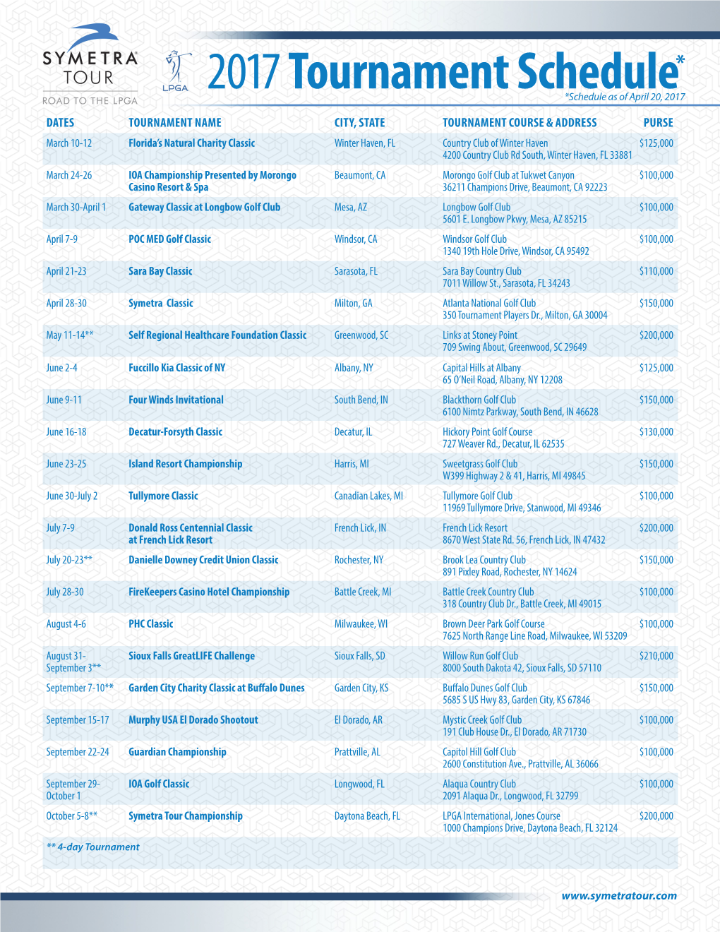 2017Tournament Schedule*