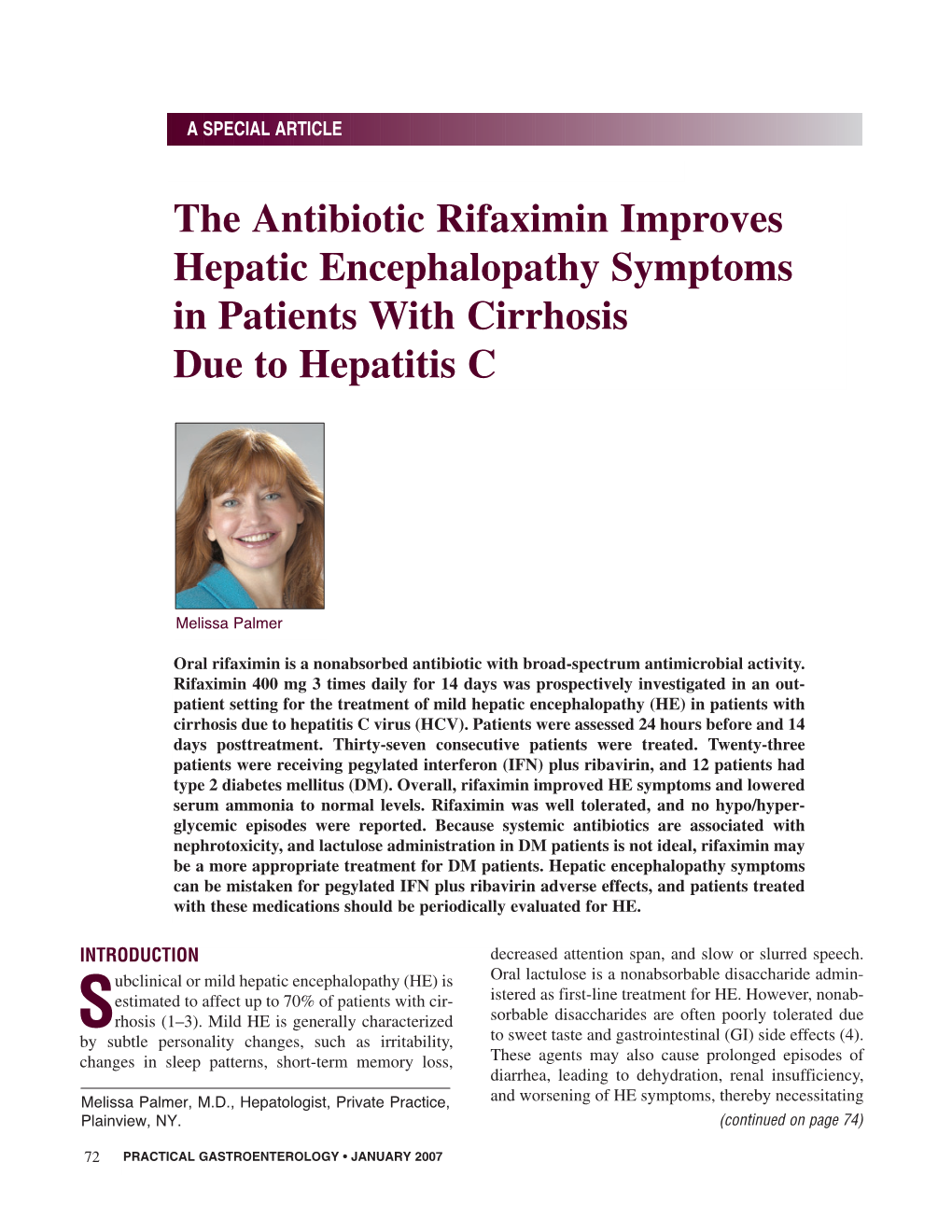 The Antibiotic Rifaximin Improves Hepatic Encephalopathy Symptoms in Patients with Cirrhosis Due to Hepatitis C