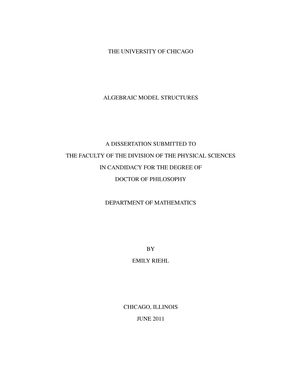 Algebraic Model Structures