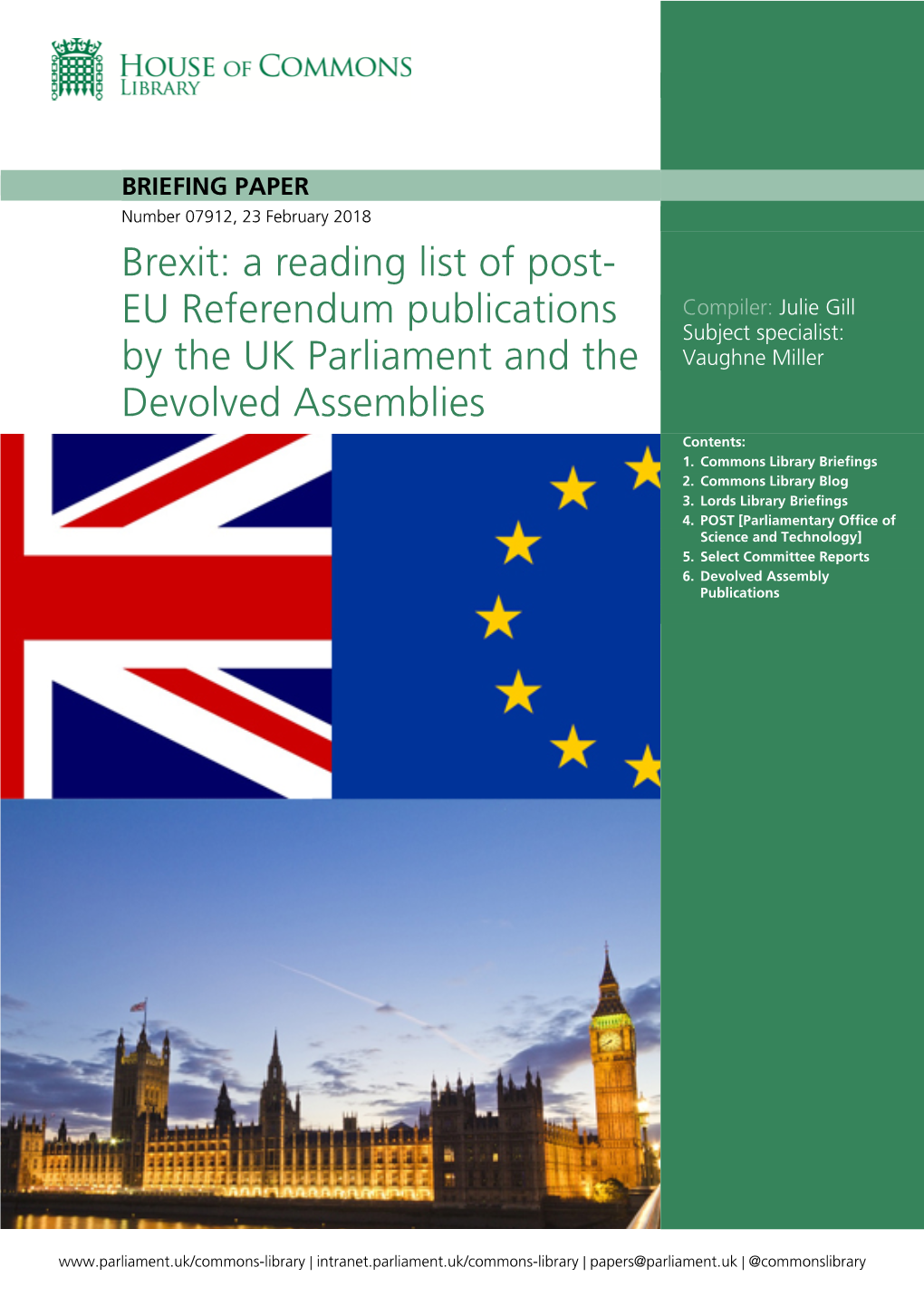 A Reading List of Post-EU Referendum Publications by the UK Parliament and the Devolved Assemblies