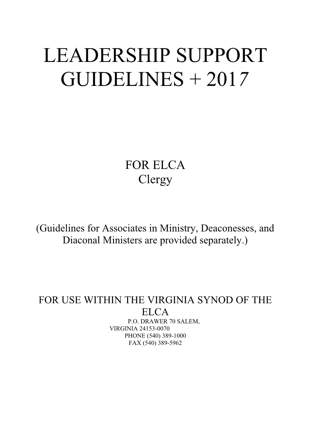 For Use Within the Virginia Synod of the Elca