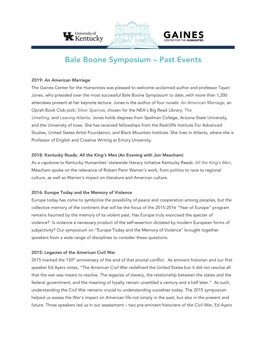 Bale Boone Symposium – Past Events