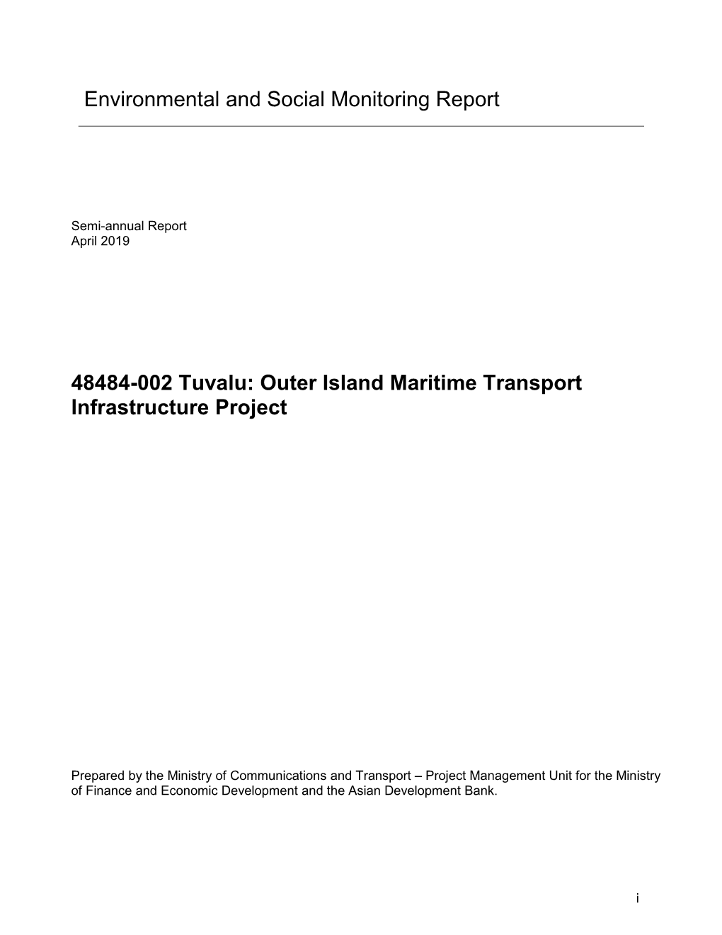 Environmental and Social Monitoring Report 48484-002 Tuvalu: Outer