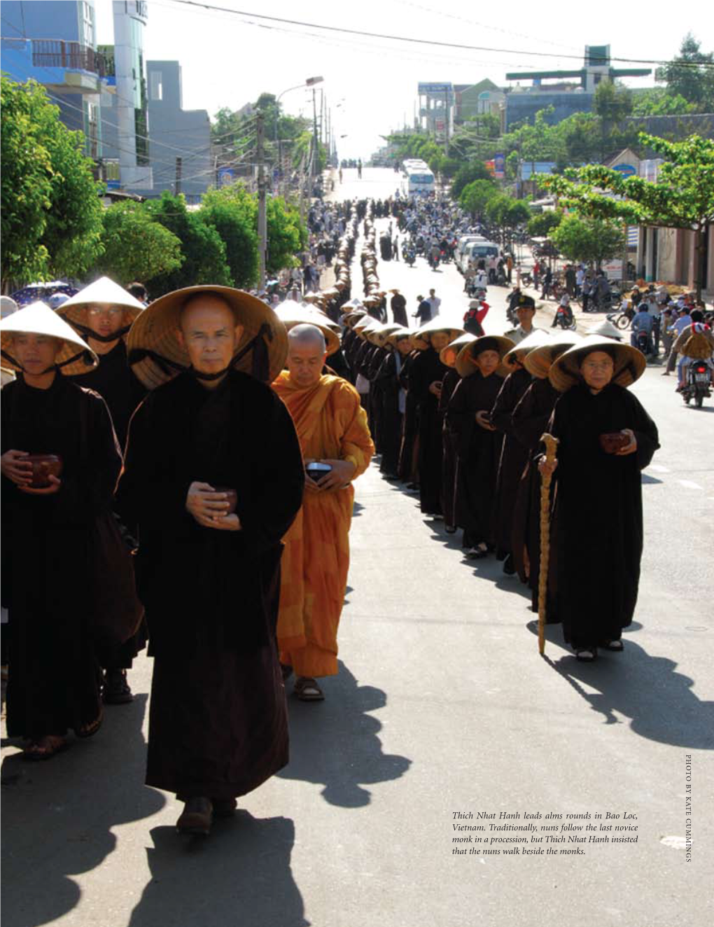 Thich Nhat Hanh Leads Alms Rounds in Bao Loc, Vietnam. Traditionally