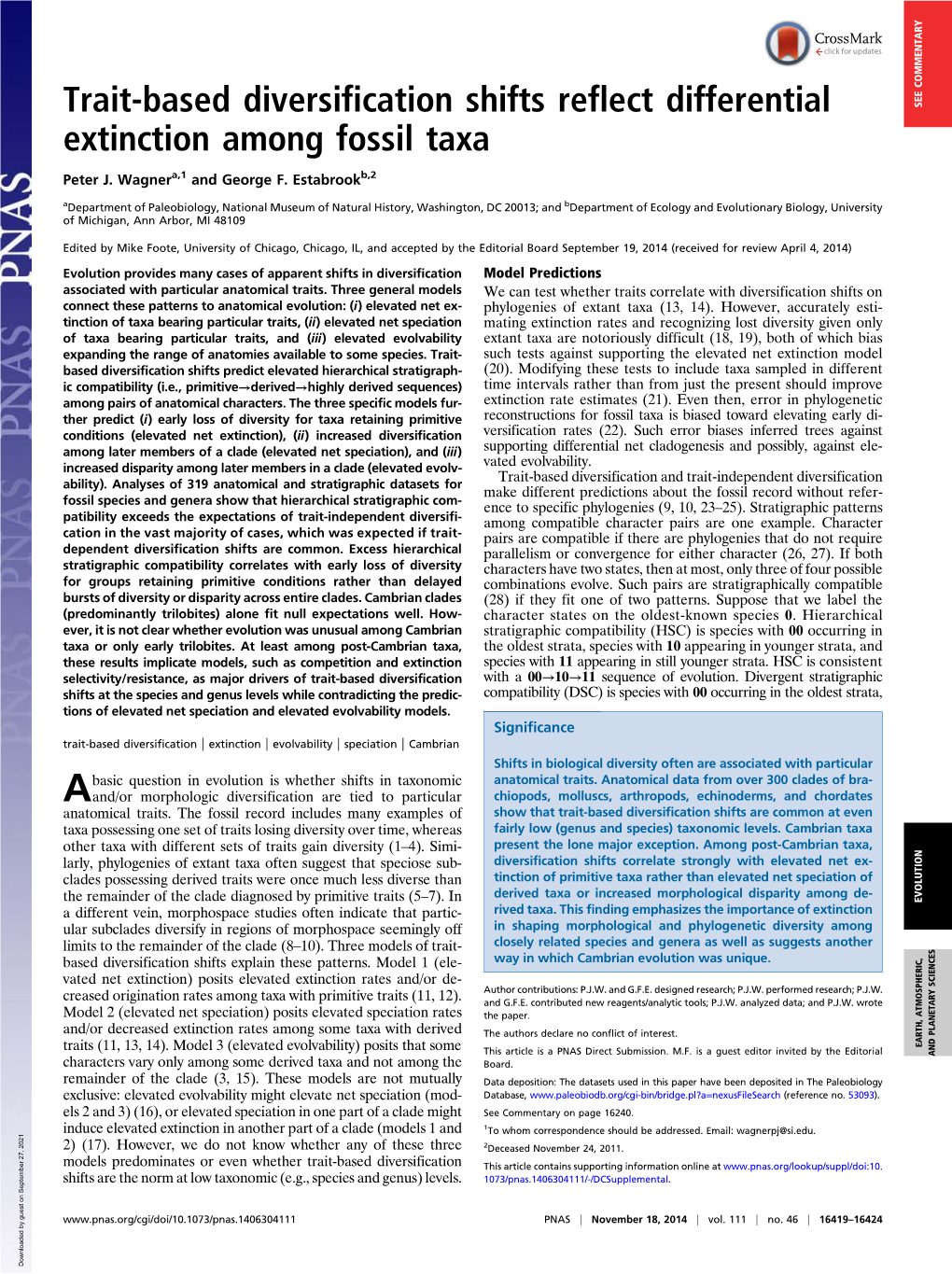 Trait-Based Diversification Shifts Reflect Differential Extinction Among Fossil