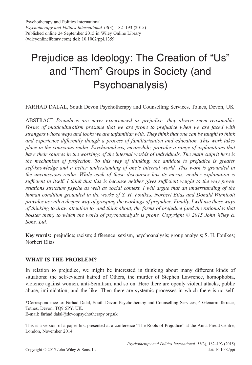 Prejudice As Ideology: the Creation of Us and Them Groups in Society