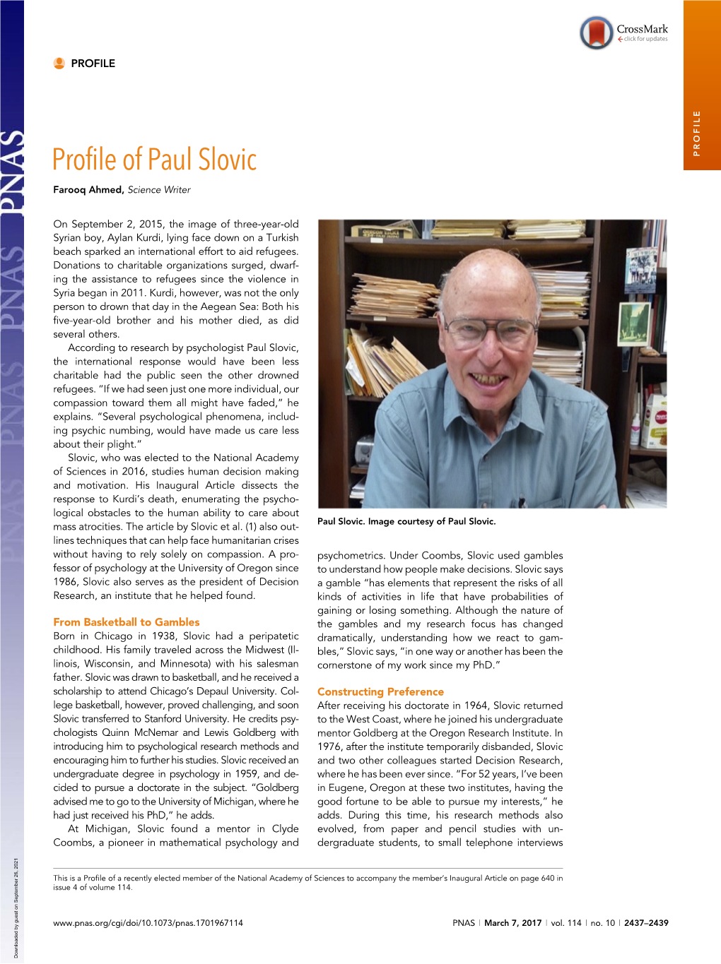 Profile of Paul Slovic PROFILE