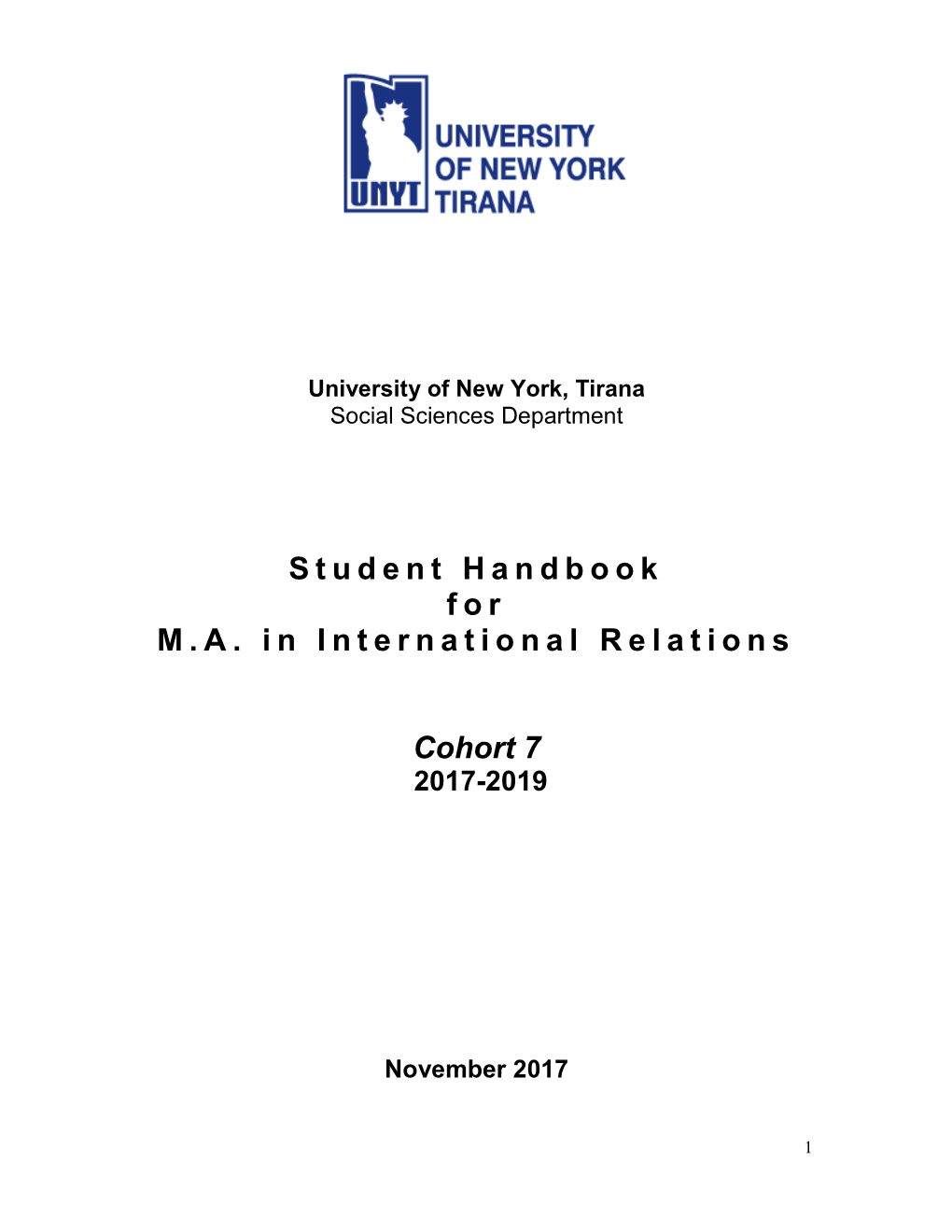 Student Handbook for M.A. in International Relations Cohort 7