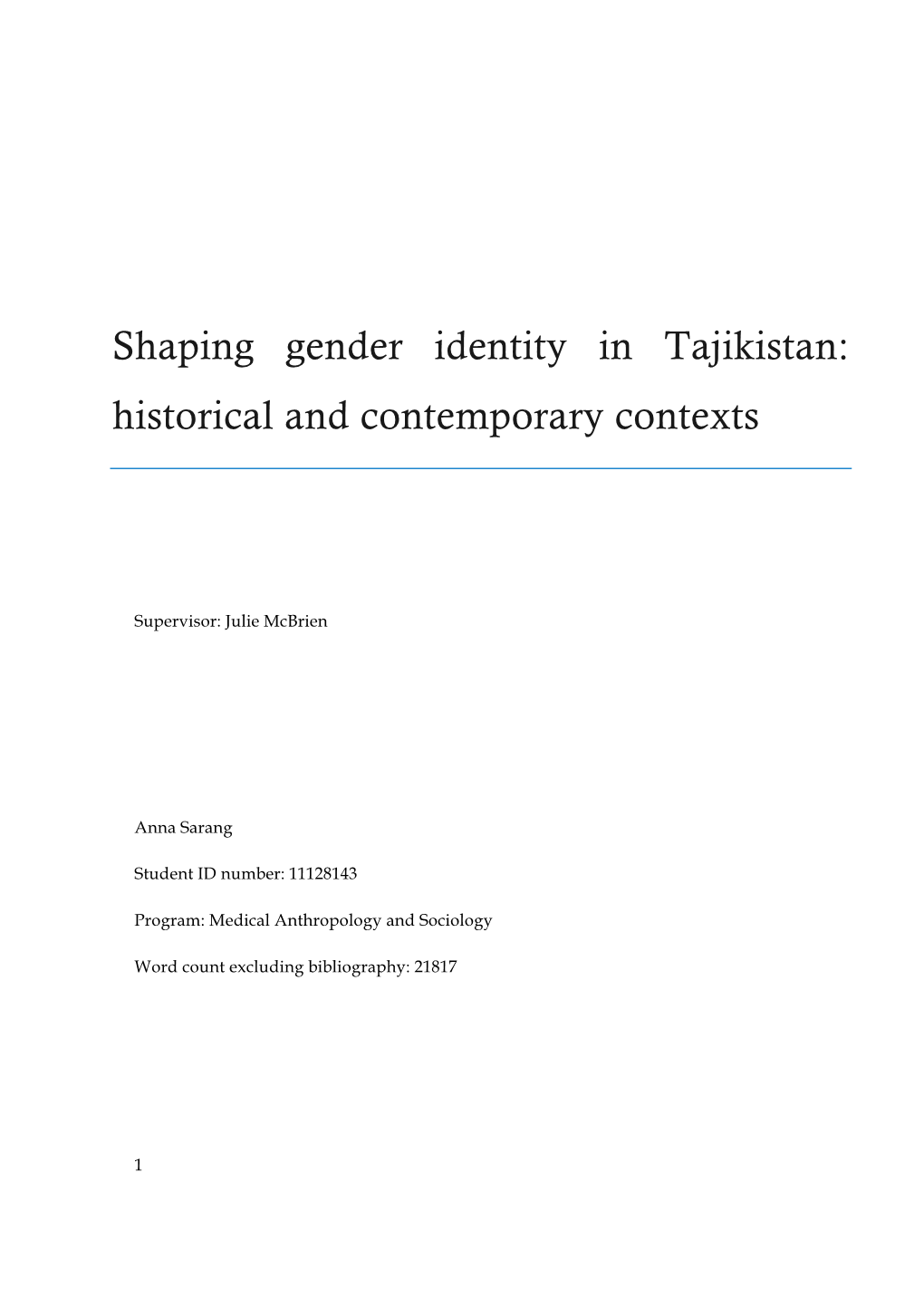 Shaping Gender Identity in Tajikistan: Historical and Contemporary Contexts