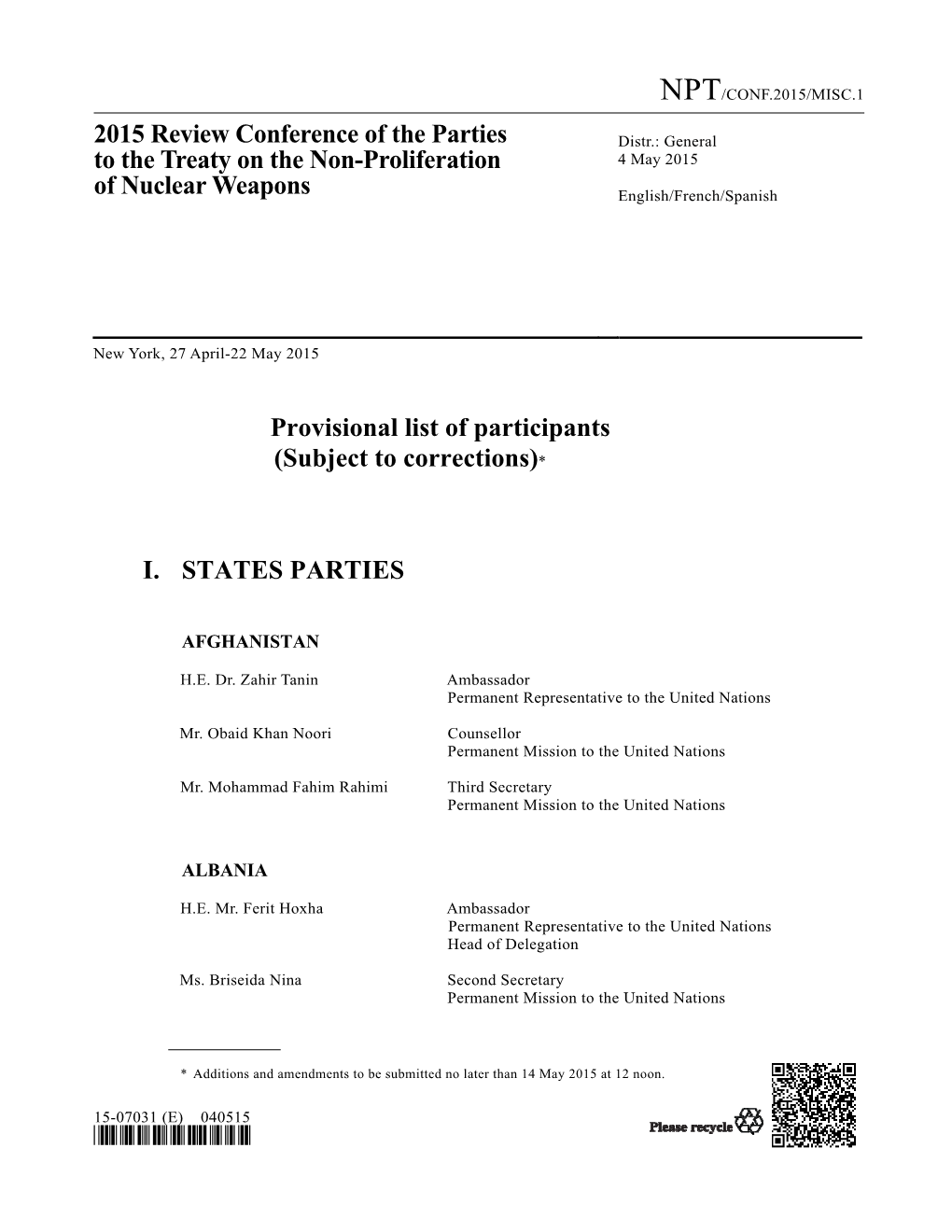 2015 Review Conference of the Parties to the Treaty on the Non