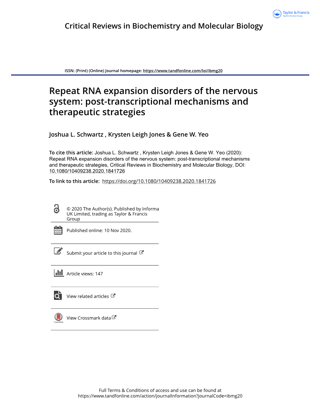 Repeat RNA Expansion Disorders of the Nervous System: Post-Transcriptional Mechanisms and Therapeutic Strategies