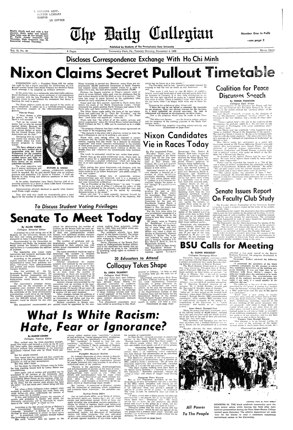 Nixon Claims Secret Puiiout Timetable