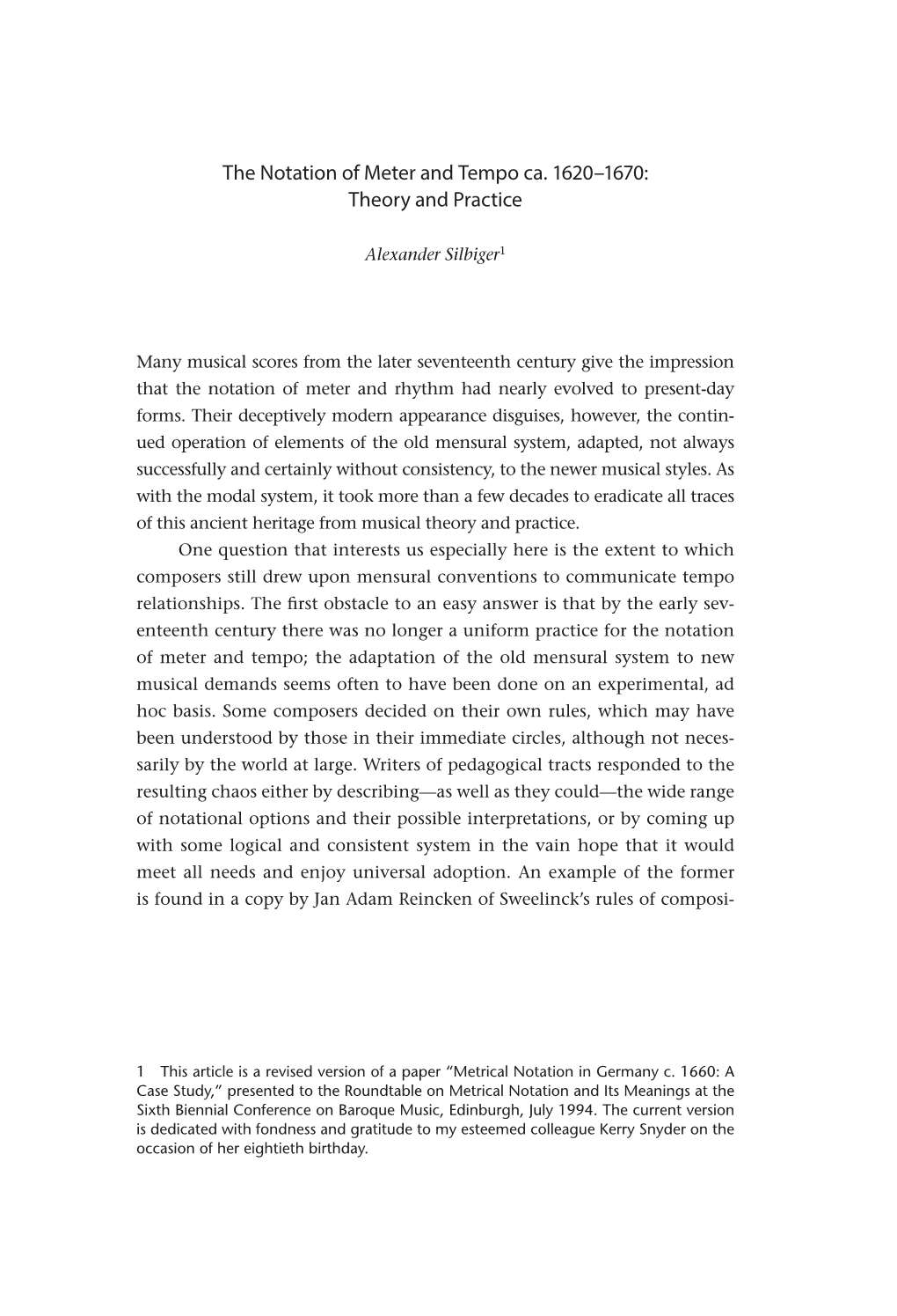 The Notation of Meter and Tempo Ca. 1620–1670: Theory and Practice