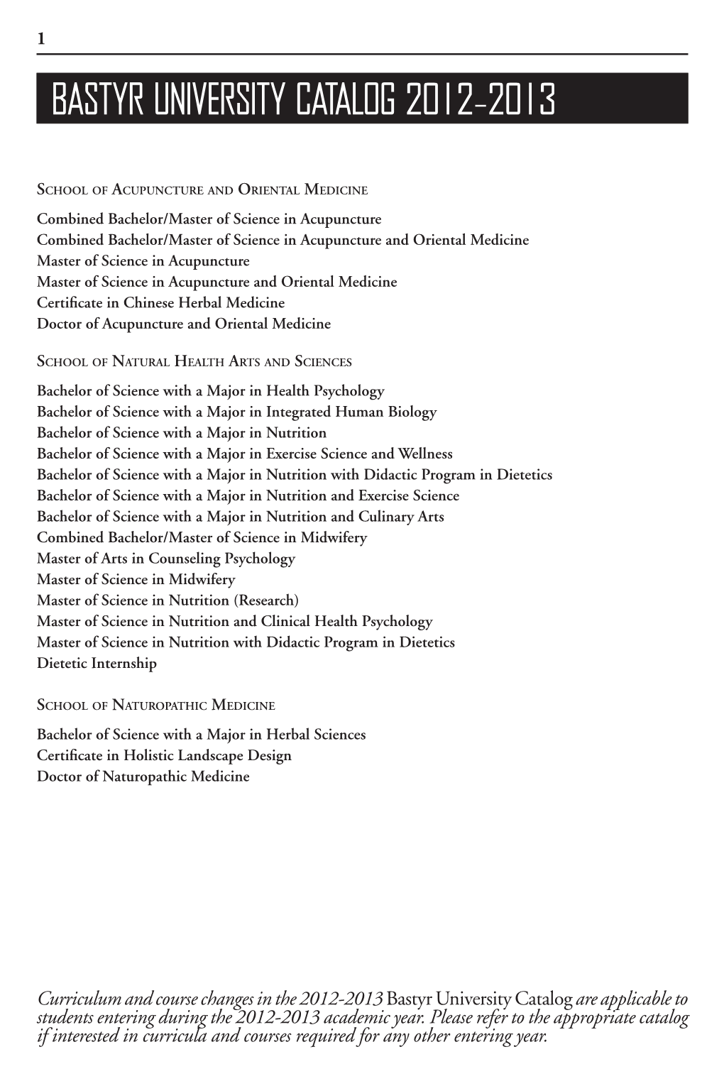 Bastyr University Catalog 2012-2013