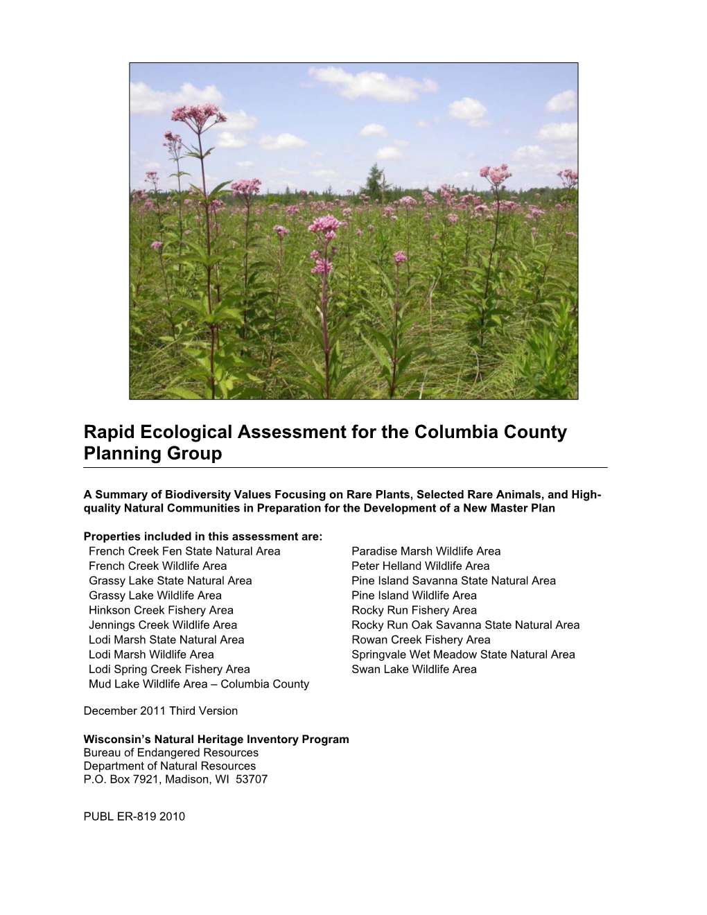 Rapid Ecological Assessment for the Columbia County Planning Group