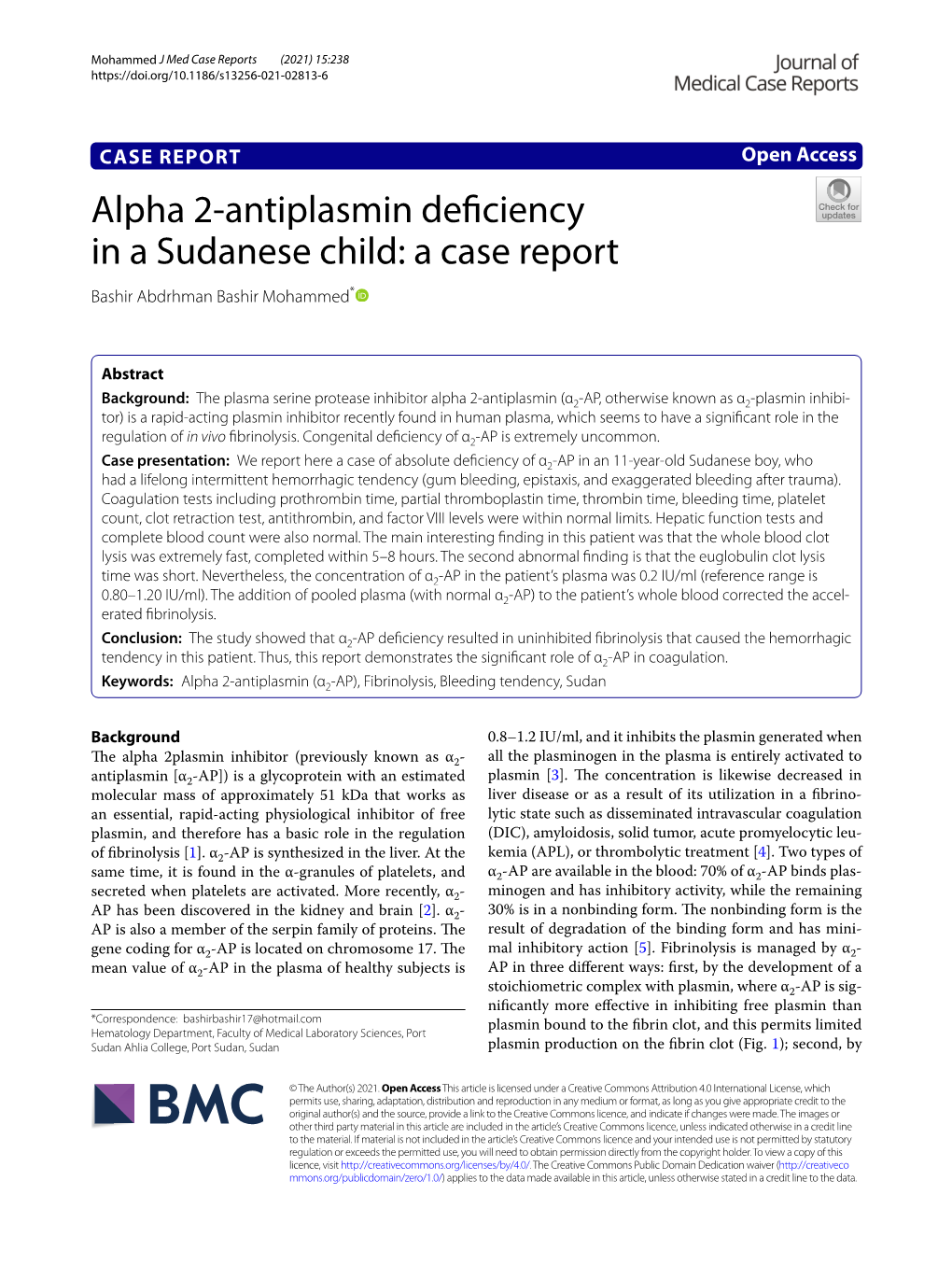 Alpha 2-Antiplasmin Deficiency in a Sudanese Child