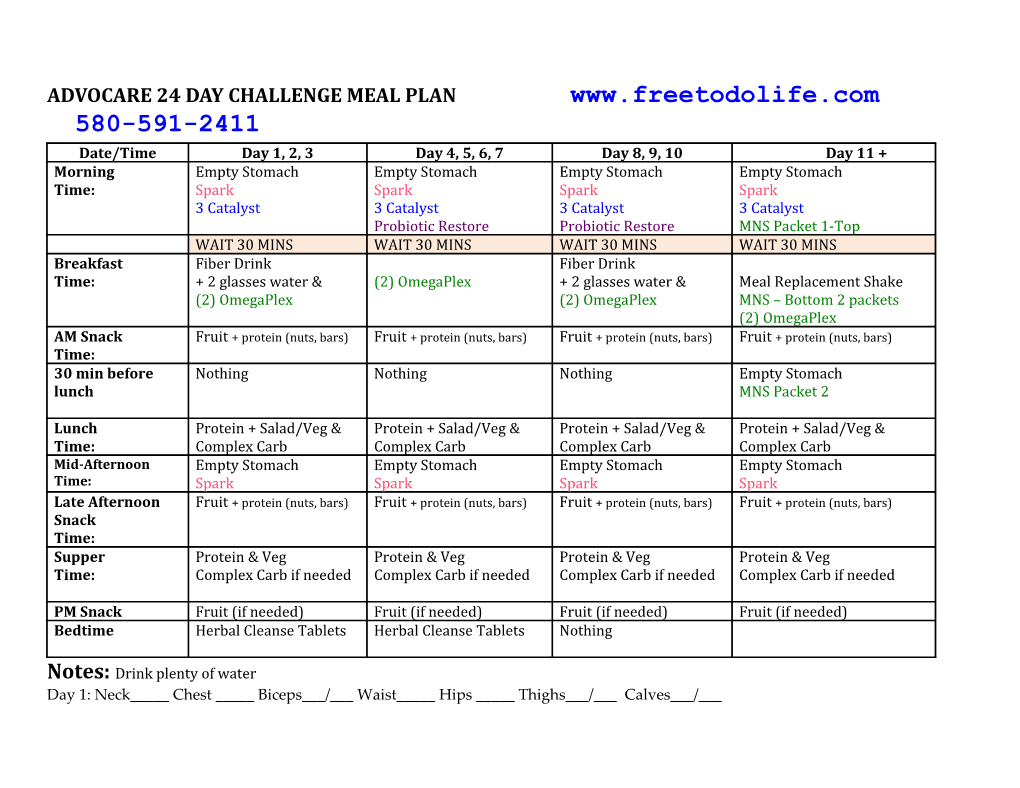 ADVOCARE 24 DAY CHALLENGE MEAL PLAN Whereismyspark