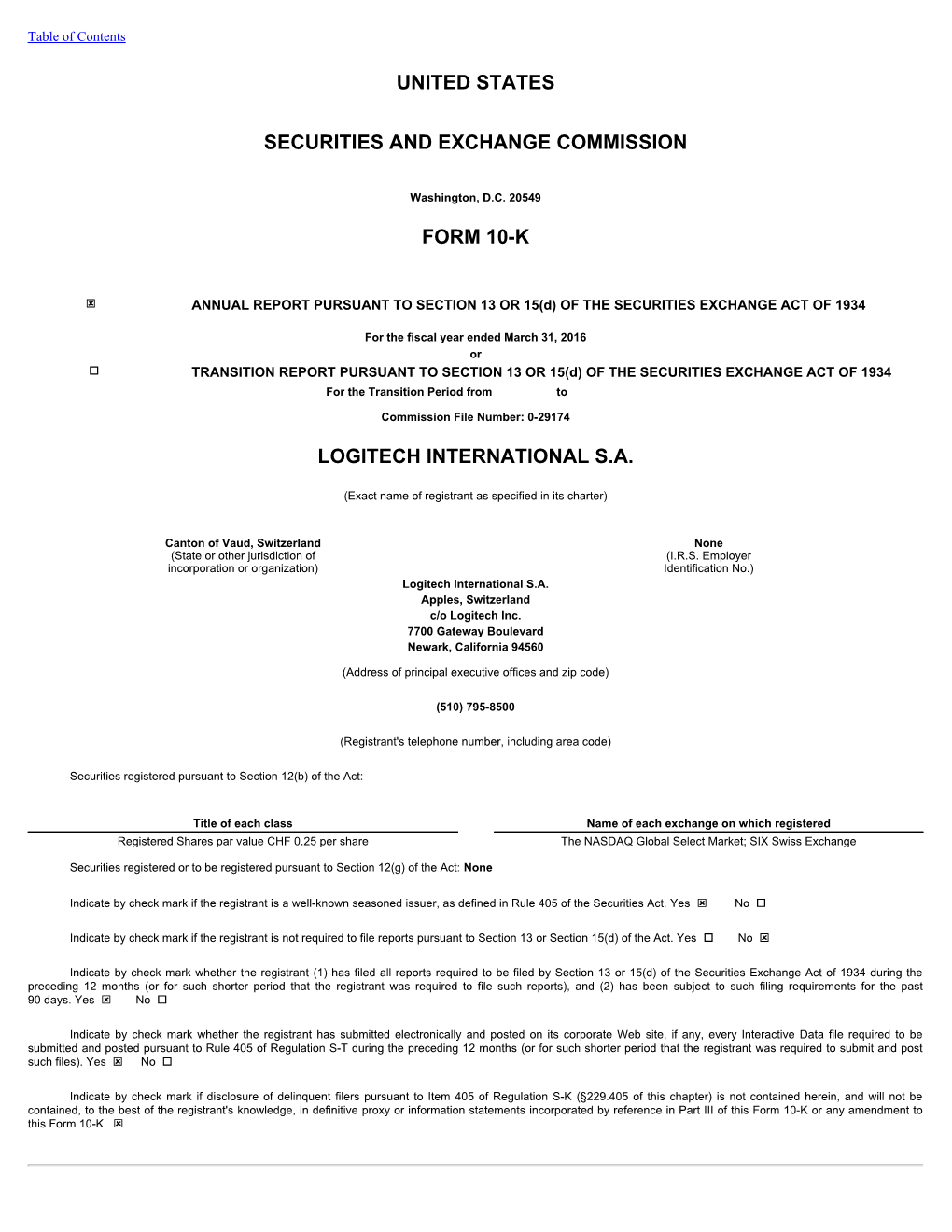 United States Securities and Exchange Commission Form