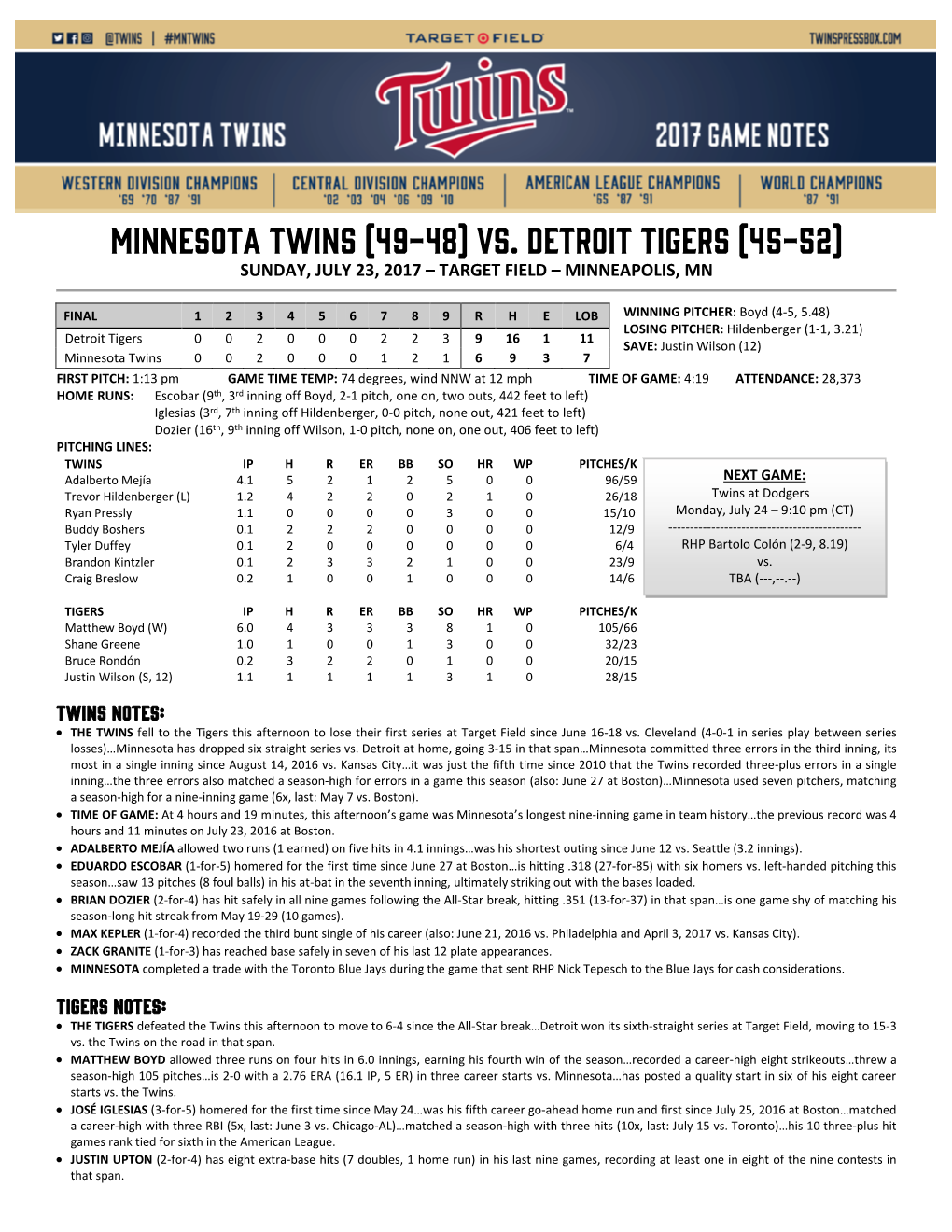 Post-Game Notes