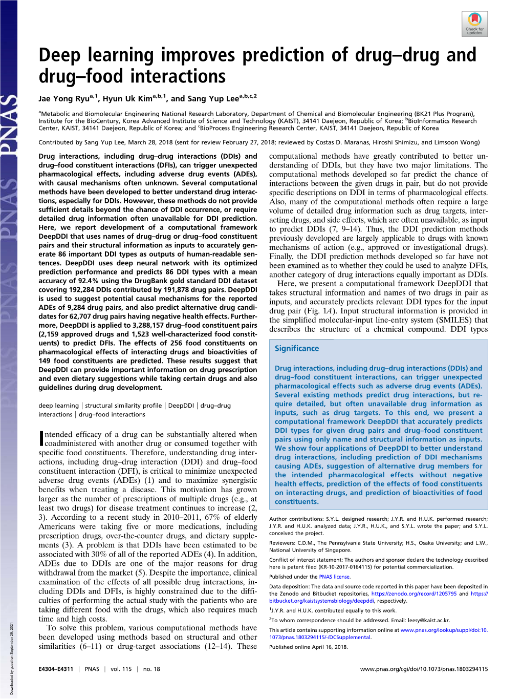 Deep Learning Improves Prediction of Drug–Drug and Drug–Food Interactions