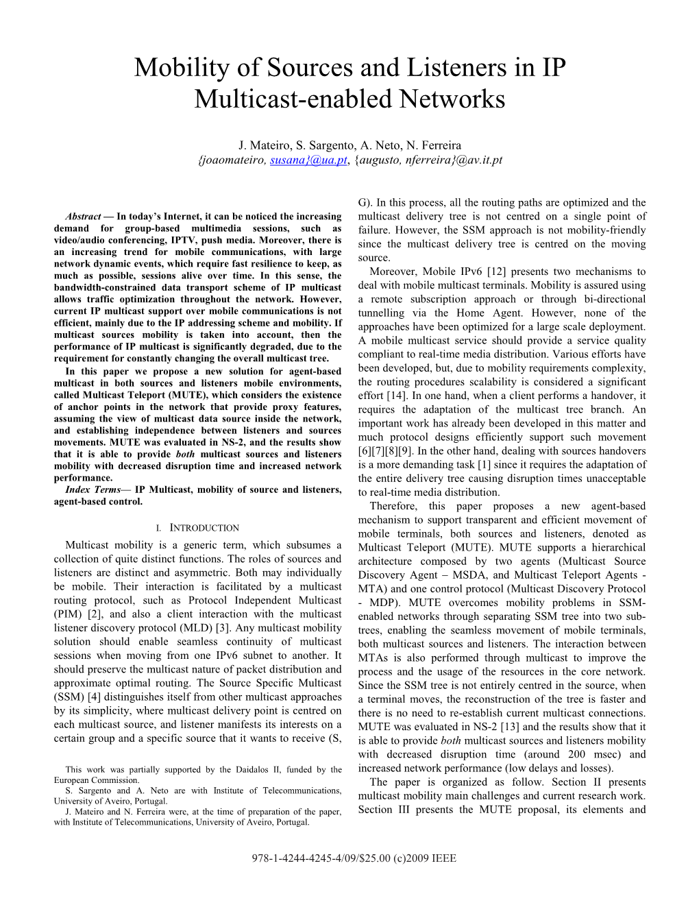 Mobility of Sources and Listeners in IP Multicast-Enabled Networks