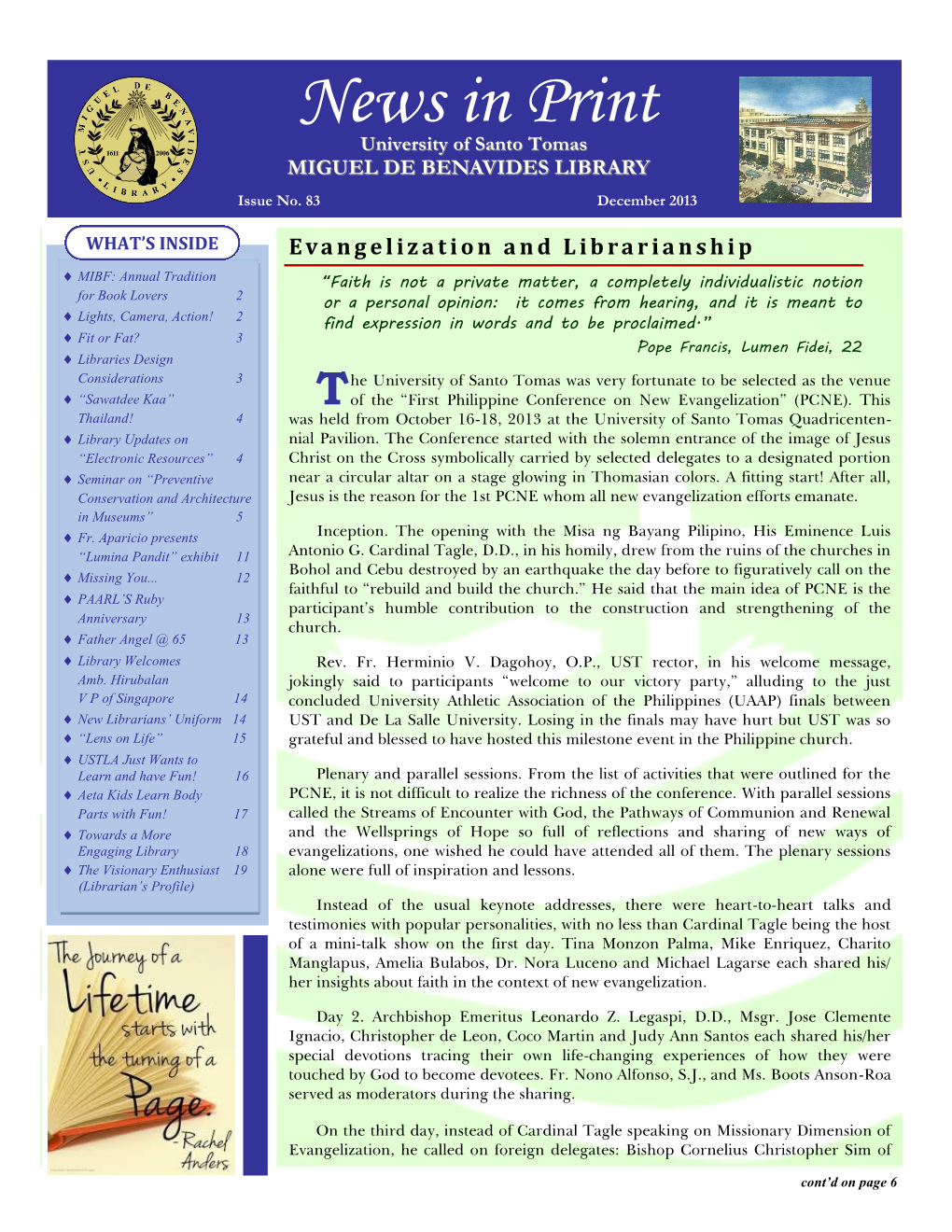 News in Print University of Santo Tomas MIGUEL DE BENAVIDES LIBRARY Issue No