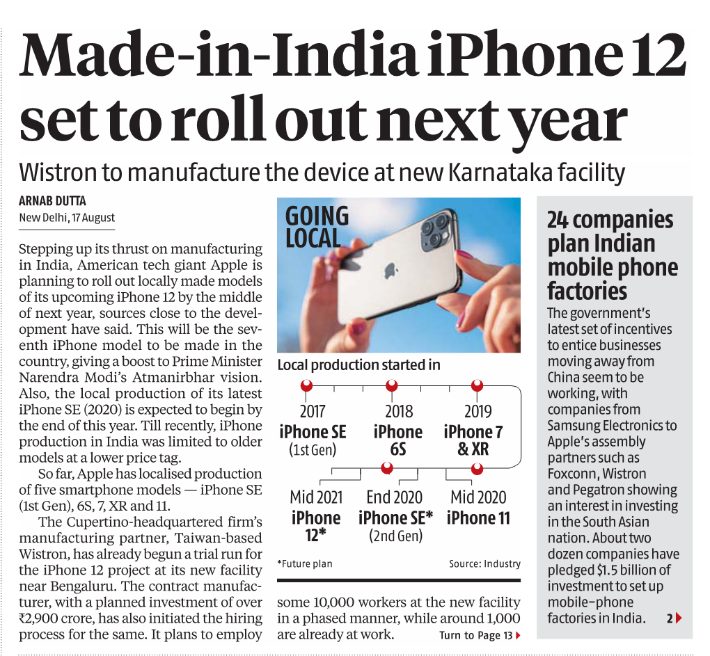 Made-In-India Iphone 12 Set to Roll out Next Year