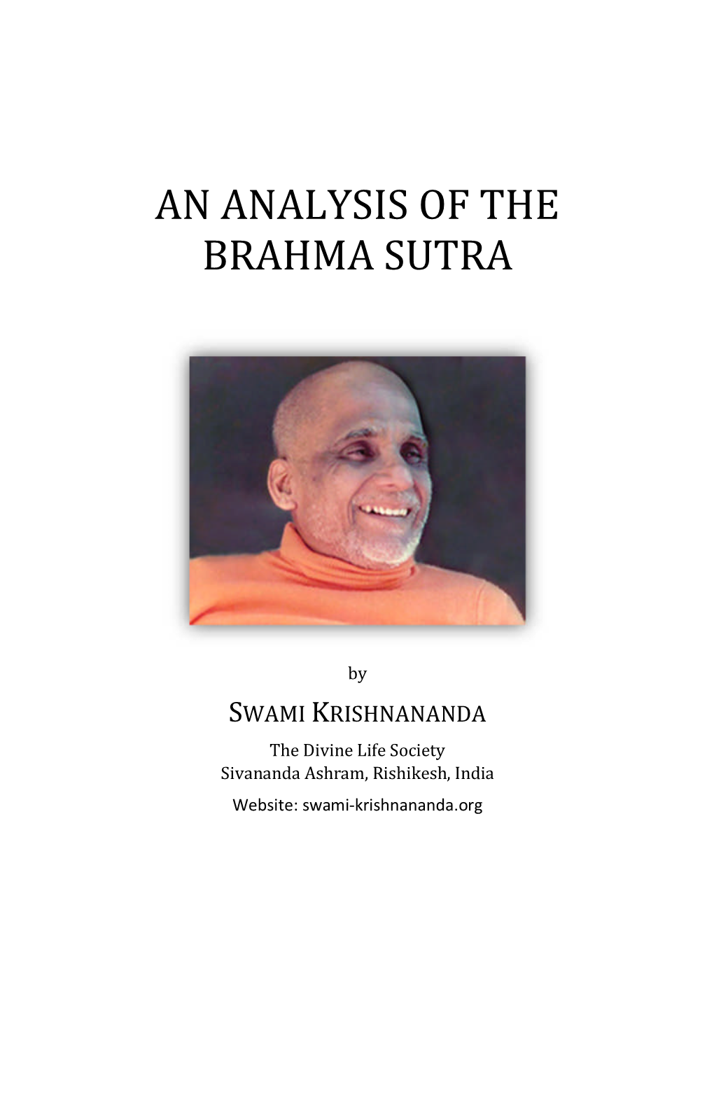 An Analysis of the Brahma Sutra