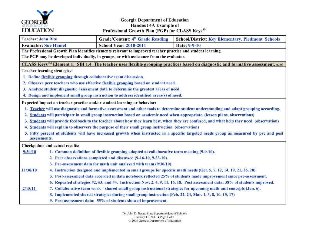 Professional Growth Plan (PGP) for CLASS Keyssm