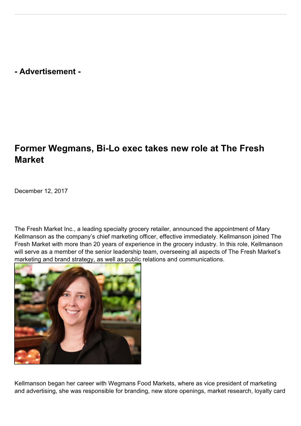 Former Wegmans, Bi-Lo Exec Takes New Role at the Fresh Market