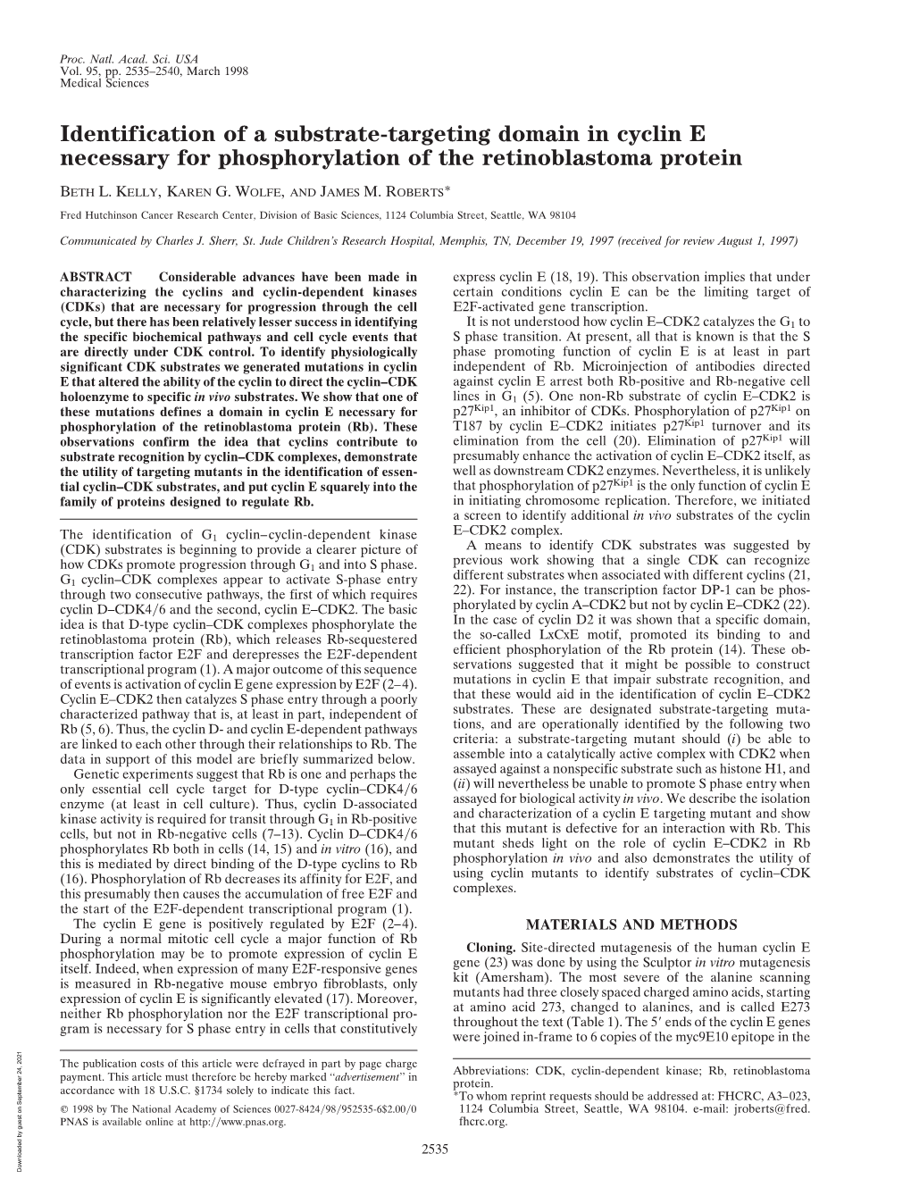 Identification of a Substrate-Targeting Domain in Cyclin E Necessary for Phosphorylation of the Retinoblastoma Protein