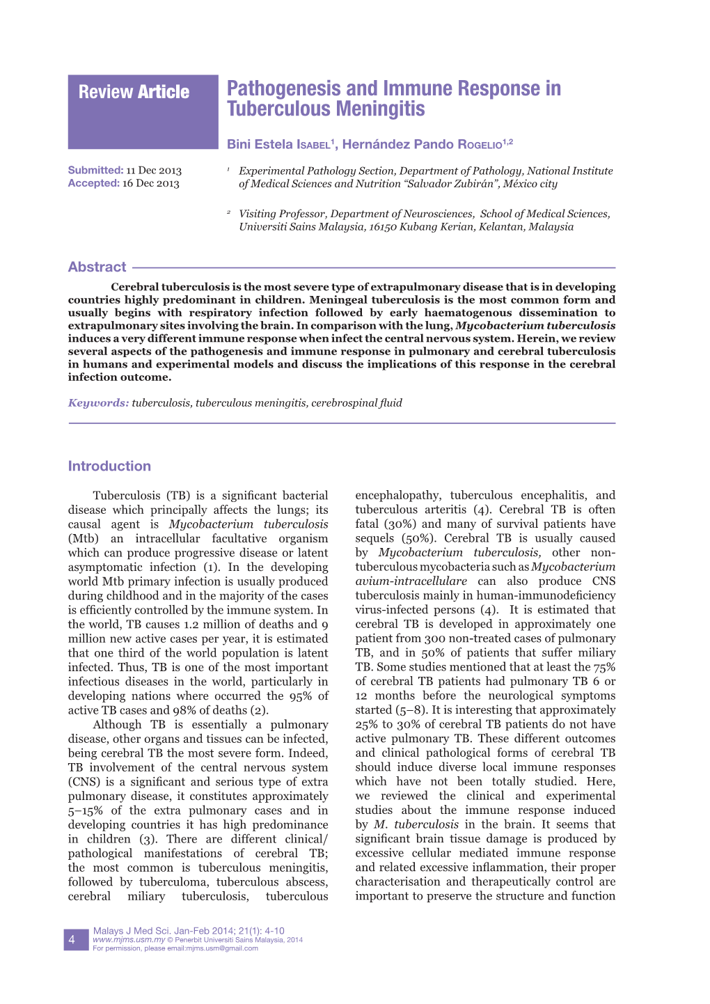 Pathogenesis and Immune Response in Tuberculous Meningitis