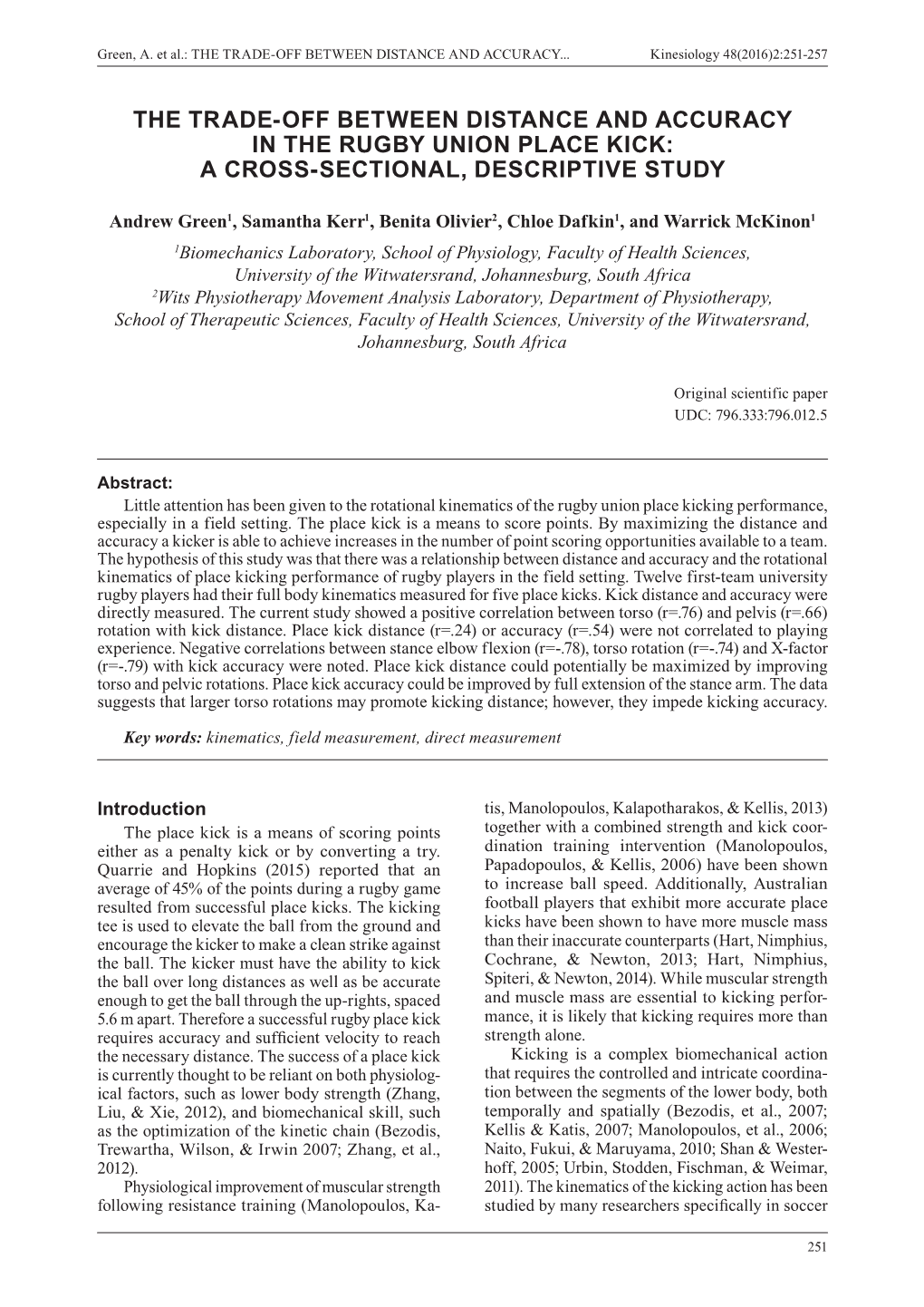 The Trade-Off Between Distance and Accuracy in the Rugby Union Place Kick: a Cross-Sectional, Descriptive Study