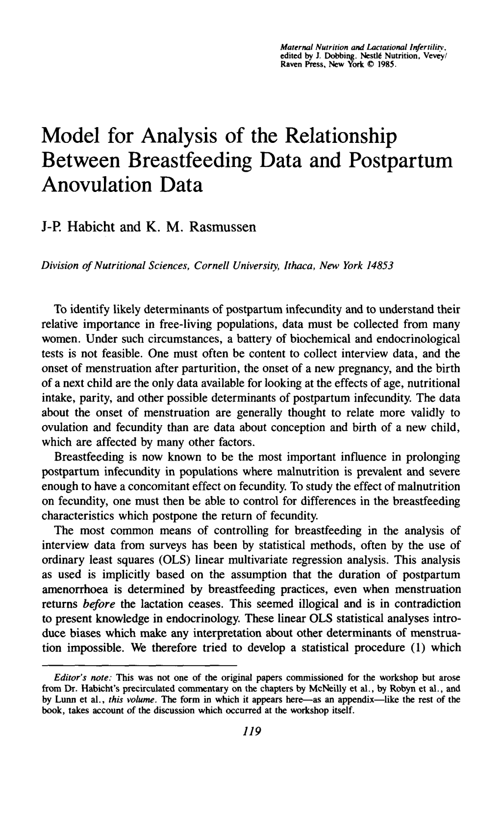 Model for Analysis of the Relationship Between Breastfeeding Data and Postpartum Anovulation Data