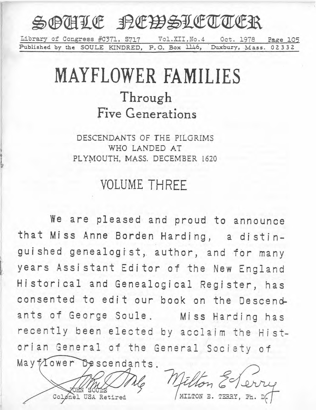 MAYFLOWER FAMILIES Through Five Generations