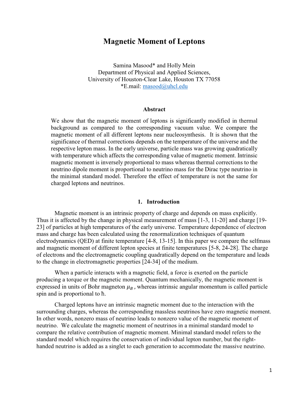 Magnetic Moment of Leptons