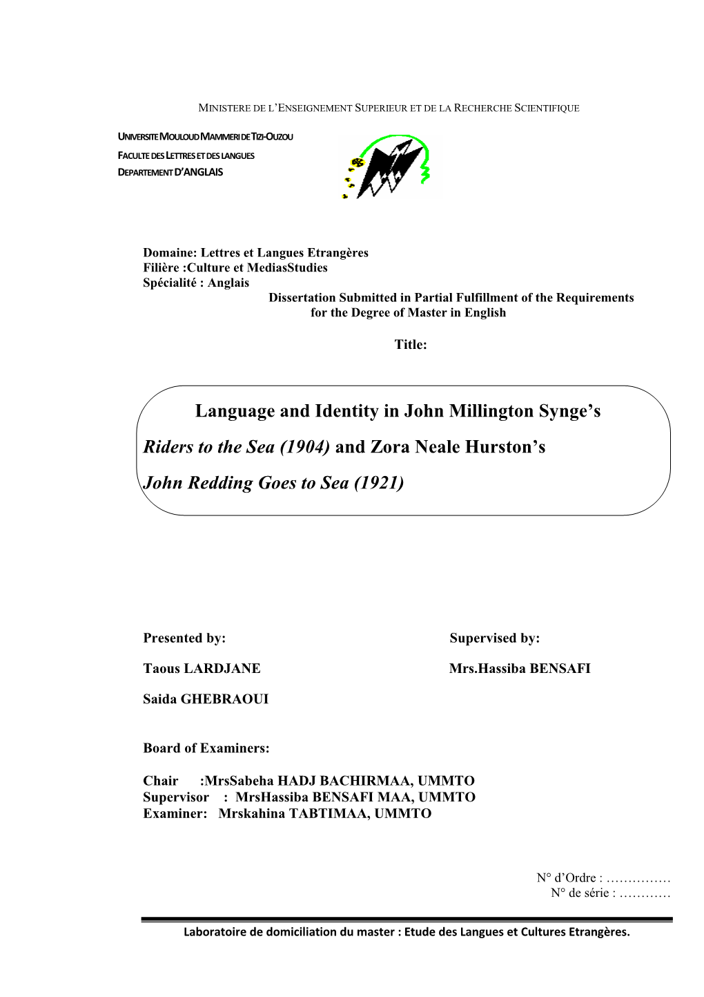 Language and Identity in John Millington Synge's Riders to The