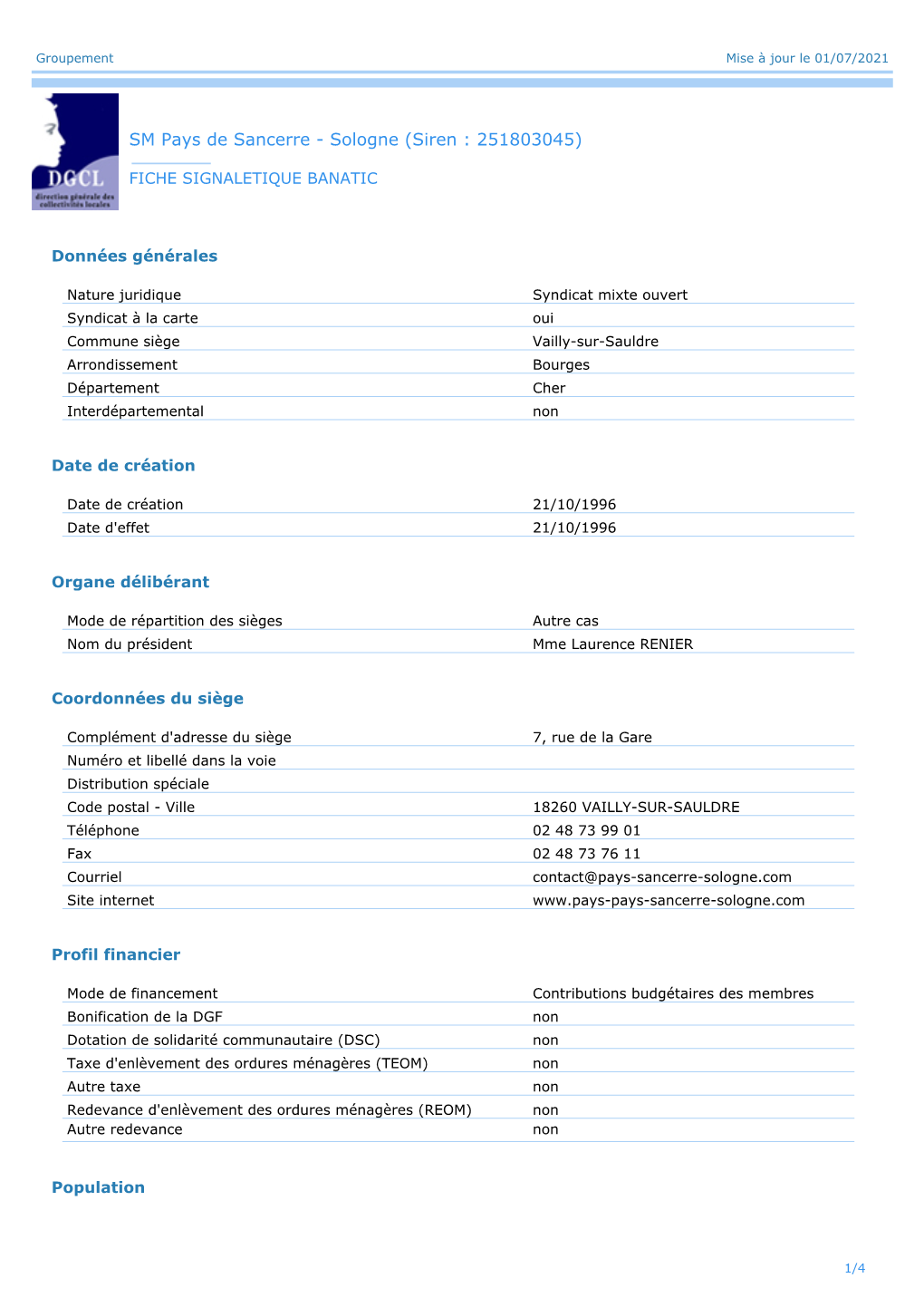 SM Pays De Sancerre - Sologne (Siren : 251803045)