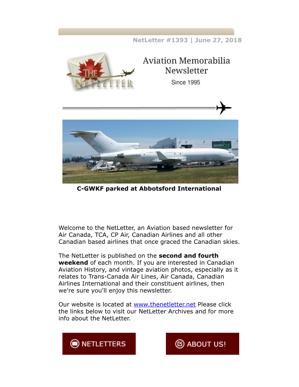 Netletter #1393 | June 27, 2018 C-GWKF Parked at Abbotsford