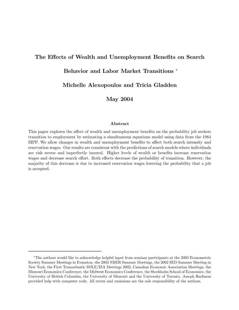 The Effects of Wealth and Unemployment Benefits on Search