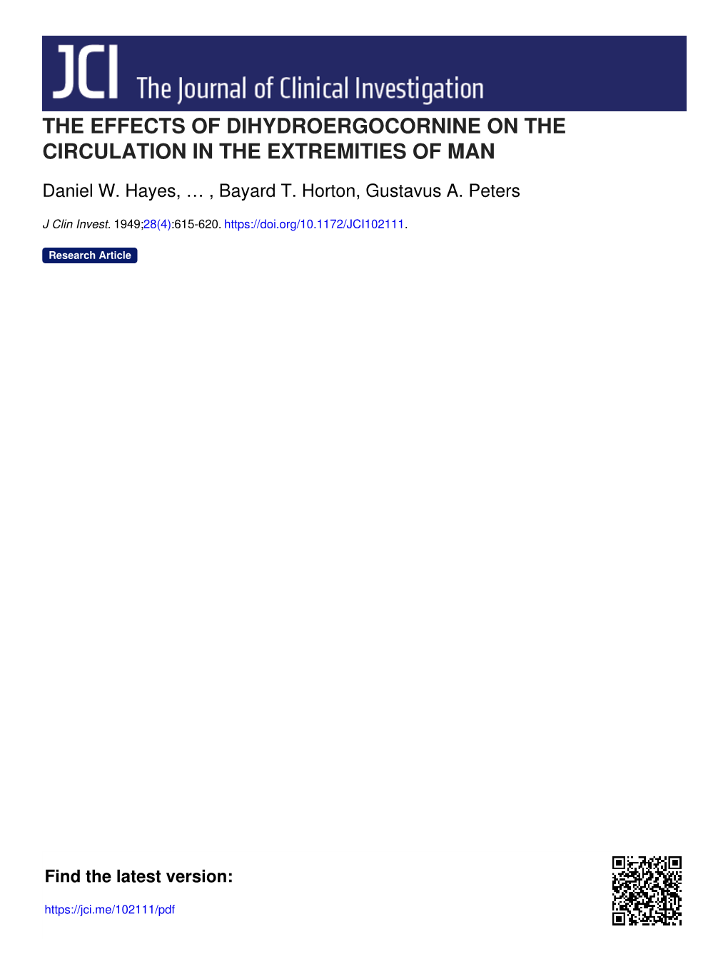 The Effects of Dihydroergocornine on the Circulation in the Extremities of Man