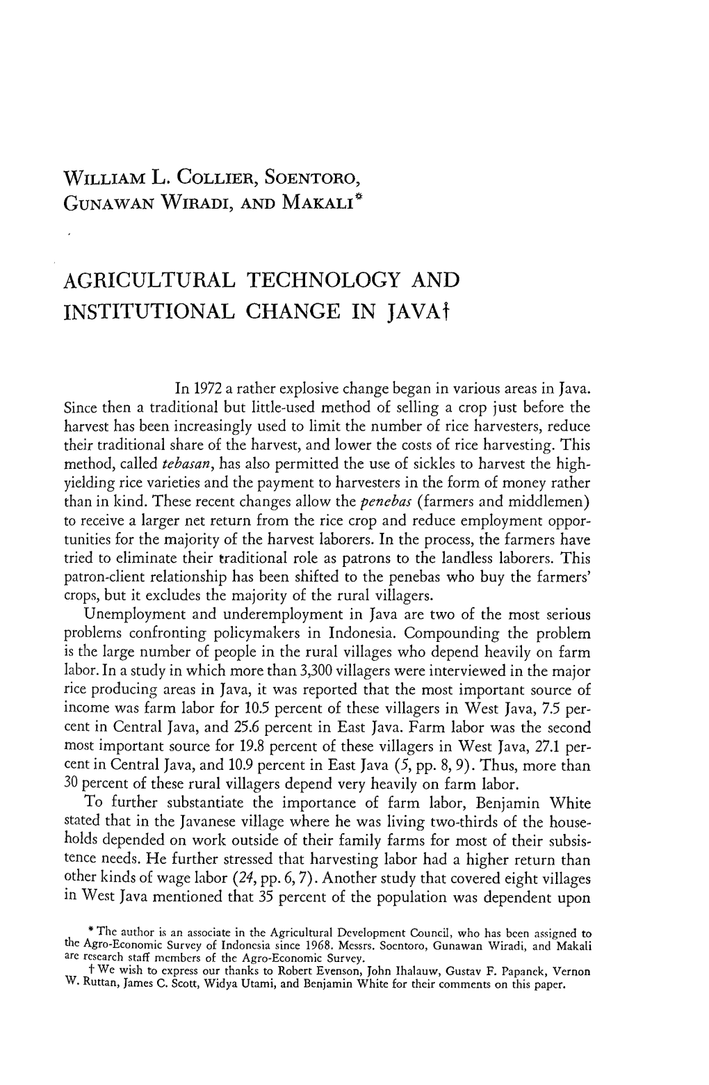 AGRICULTURAL TECHNOLOGY and INSTITUTIONAL CHANGE in Javat