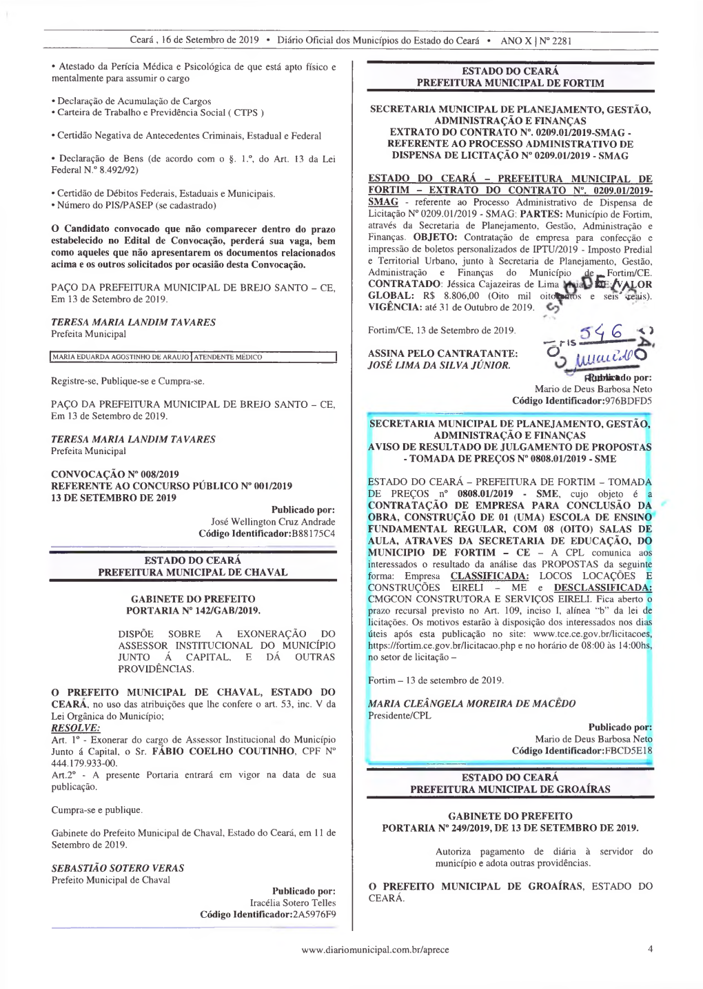 K ----- | MARIA EDUARDA AGOSTINHO DE ARAÚJO | ATENDENTE MÉDICO | ASSINA PELO CANTRATANTE: Q