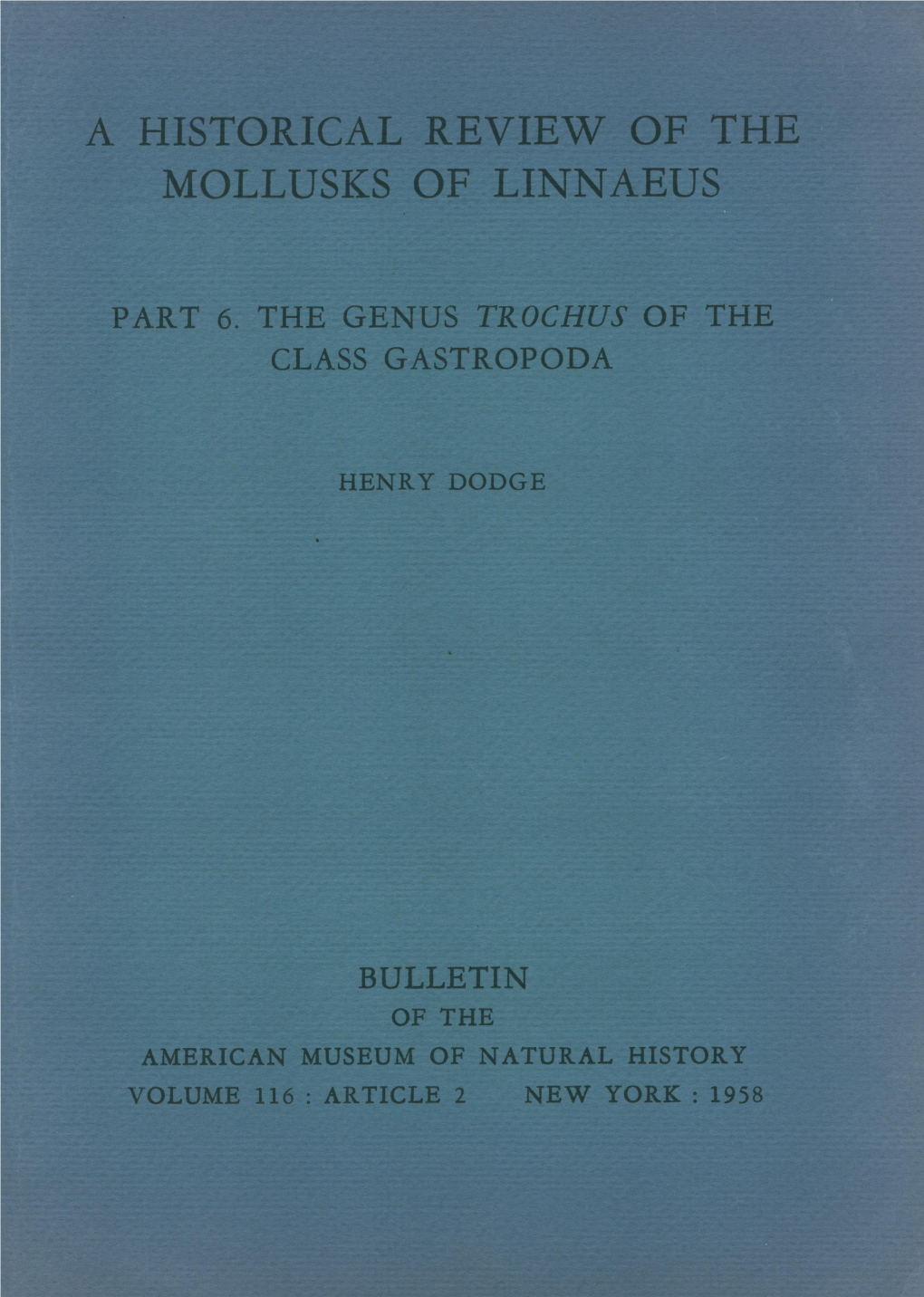 Bulletin of the American Museum of Natural History Volume 116: Article 2 New York: 1958