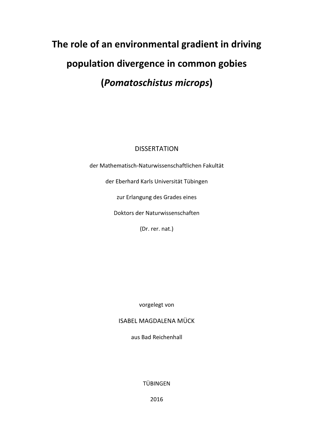 The Role of an Environmental Gradient in Driving Population Divergence in Common Gobies (Pomatoschistus Microps)