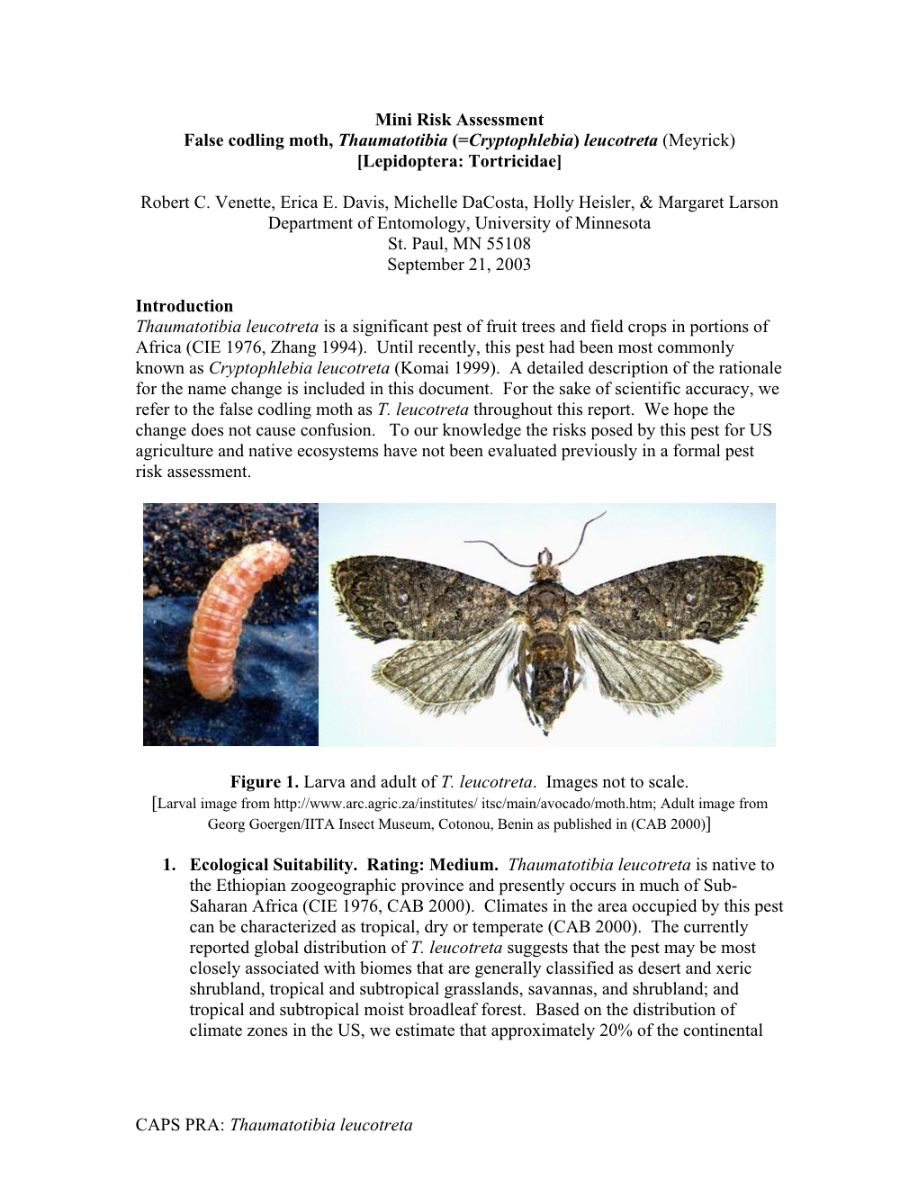 CAPS PRA: Thaumatotibia Leucotreta Mini Risk Assessment False Codling